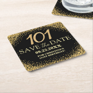 Schwarzes Gold-Glitter 101. Geburtstag Save-the-Da Rechteckiger Pappuntersetzer
