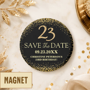 Schwarzes Gold-Glitter 23. Geburtstag Save the Dat Magnet
