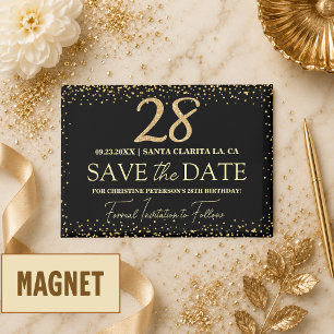 Schwarzes Gold Glitter 28. Geburtstag Save the Dat Magnet