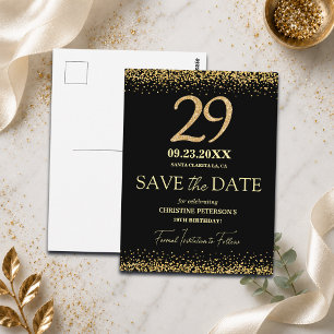 Schwarzes Gold Glitter 29. Geburtstag Save the Dat Postkarte
