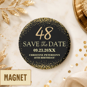 Schwarzes Gold Glitter 48. Geburtstag Save the Dat Magnet
