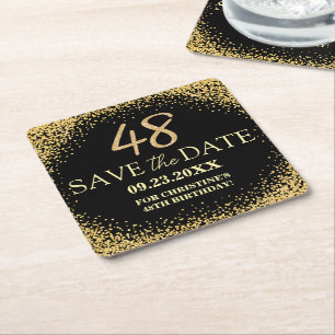 Schwarzes Gold Glitter 48. Geburtstag Save the Dat Rechteckiger Pappuntersetzer
