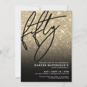 Schwarzes Gold Glitter 50. Geburtstag Einladung (Vorderseite)