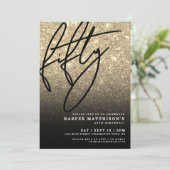 Schwarzes Gold Glitter 50. Geburtstag Einladung (Stehend Vorderseite)