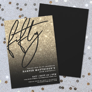 Schwarzes Gold Glitter 50. Geburtstag Einladung