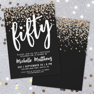 Schwarzes Gold Glitter 50. Geburtstag Einladung