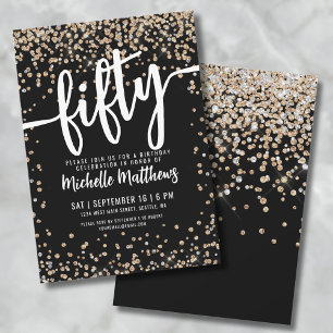 Schwarzes Gold Glitter 50. Geburtstag Einladung