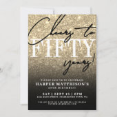 Schwarzes Gold Glitter 50. Geburtstag Einladung (Vorderseite)