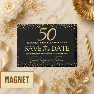 Schwarzes Gold Glitter 50. Geburtstag Save the Dat Magnet