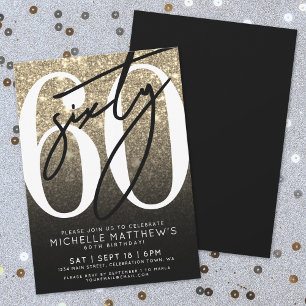 Schwarzes Gold Glitter 60. Geburtstag Einladung