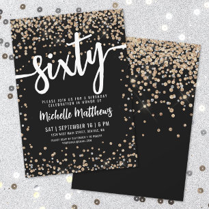 Schwarzes Gold Glitter 60. Geburtstag Einladung