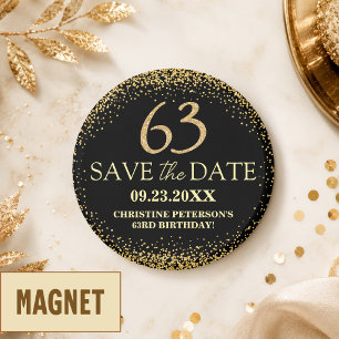 Schwarzes Gold-Glitter 63. Geburtstag Save the Dat Magnet