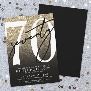 Schwarzes Gold Glitter 70. Geburtstag Einladung