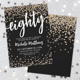 Schwarzes Gold Glitter 80. Geburtstag Einladung