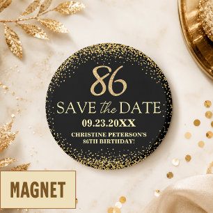 Schwarzes Gold-Glitter 86. Geburtstag Save-the-Dat Magnet
