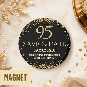 Schwarzes Gold-Glitter 95. Geburtstag Save the Dat Magnet