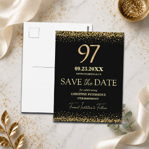 Schwarzes Gold-Glitter 97. Geburtstag Save-the-Dat Postkarte
