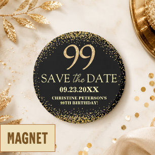 Schwarzes Gold Glitter 99. Geburtstag Save the Dat Magnet