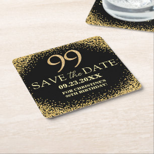 Schwarzes Gold-Glitter 99. Geburtstag Save-the-Dat Rechteckiger Pappuntersetzer