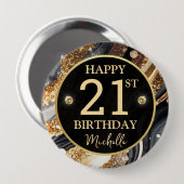 Schwarzes Gold Glitter Achat Geburtstagsabzeichen Button (Vorne & Hinten)