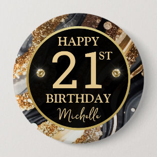 Schwarzes Gold Glitter Achat Geburtstagsabzeichen Button