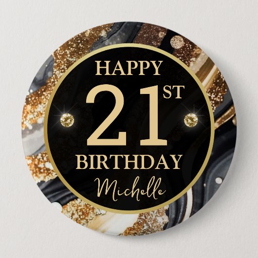 Schwarzes Gold Glitter Achat Geburtstagsabzeichen Button (Vorderseite)