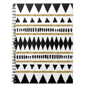 Schwarzes Gold-Glitter-Ethno-Muster Notizblock