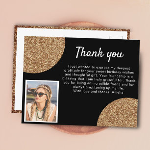 Schwarzes Gold Glitter-Foto-Birthday Dankeschön Postkarte