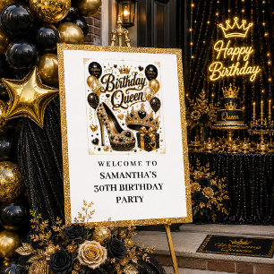 Schwarzes Gold Glitter Geburtstags Königin Willkom Poster