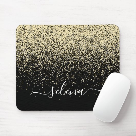 Schwarzes Gold Glitter Girly Monogramm Mousepad (Mit Mouse)
