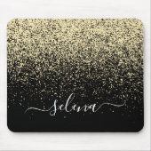Schwarzes Gold Glitter Girly Monogramm Mousepad (Vorne)