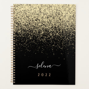 Schwarzes Gold Glitter Girly Monogramm Planer