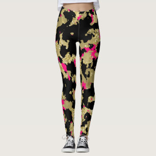 Schwarzes Gold Glitter Hot Pink Abstrakte Schälung Leggings