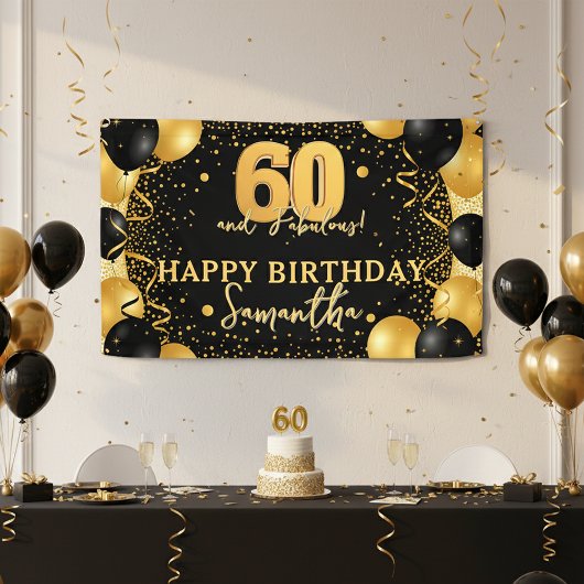 Schwarzes Gold Glitter Konfetti 60 und Fabelhaft Banner