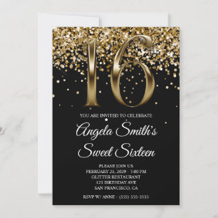 Schwarzes Gold Glitter Metallisches Aussehen Sweet Einladung