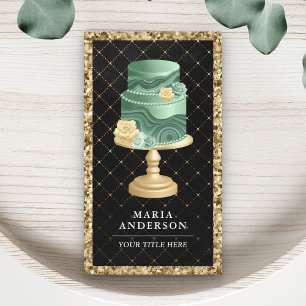 Schwarzes Gold Glitter Mintgrün Floral Cake Bäcker Visitenkarte