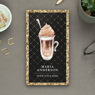 Schwarzes Gold Glitter Mocha Latte Kaffeehaus Visitenkarte