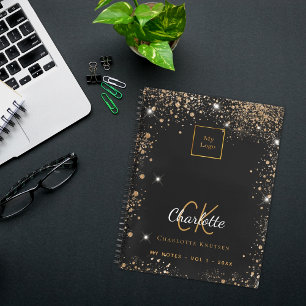 Schwarzes Gold-Glitter modernes Geschäftslogo Notizblock