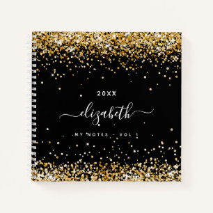 Schwarzes Gold Glitter-Name-Skript Notizblock