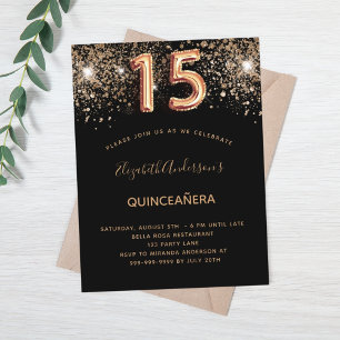 Schwarzes Gold-Glitter-Quinceanera Einladungspostkarte