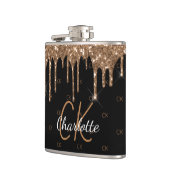 Schwarzes Gold-Glitter-Tropfen-Monogramm funkelt e Flachmann (Links)