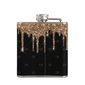 Schwarzes Gold-Glitter-Tropfen-Monogramm funkelt e Flachmann (Rückseite)