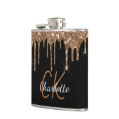 Schwarzes Gold-Glitter-Tropfen-Monogramm funkelt e Flachmann (Links)