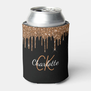 Schwarzes Gold-Glitter-Tropfen-Monogramm glänzt Dosenkühler