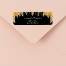 Schwarzes Gold-Glitter-Tropfen silberne Rücksendea
