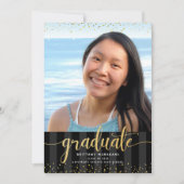 Schwarzes Gold Glitzer Abschluss Foto moderne Schr Einladung (Vorderseite)