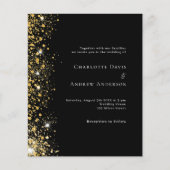 Schwarzes Gold Glitzer Einladung zur Hochzeit (Vorderseite)