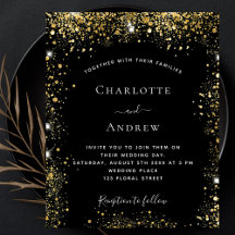 Schwarzes Gold Glitzer Einladung zur Hochzeit