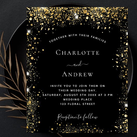 Schwarzes Gold Glitzer Einladung zur Hochzeit