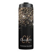 Schwarzes Gold Glitzer Monogramm Name Funkeln Thermosbecher (Vorderseite)